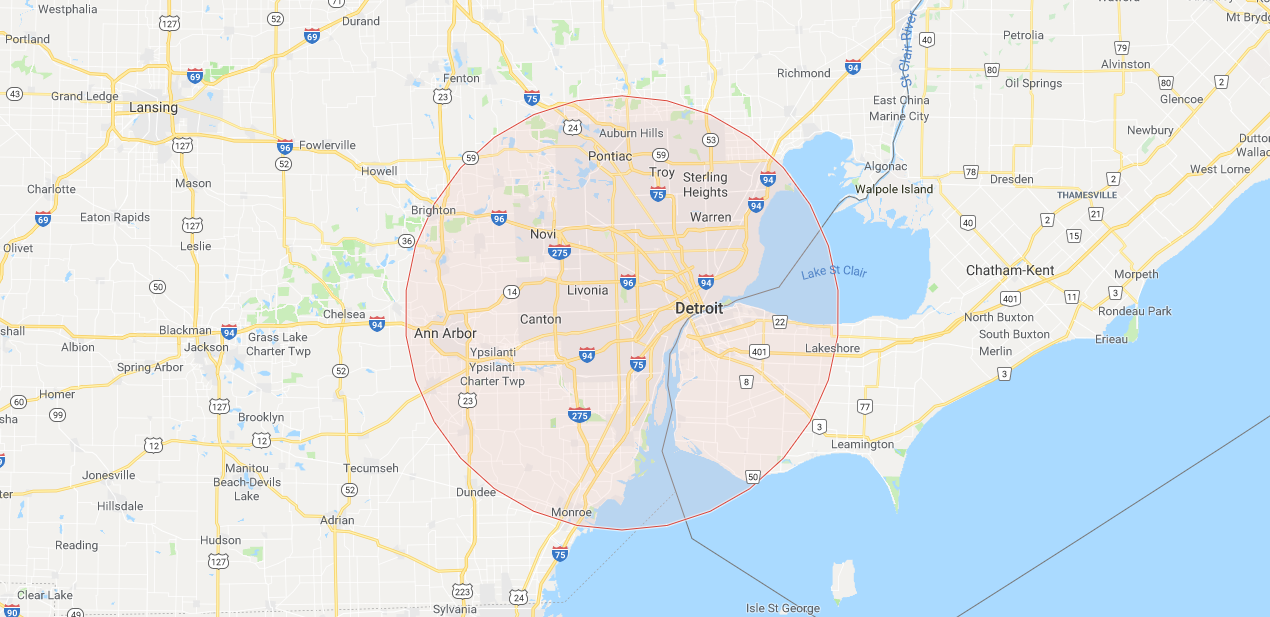 Southeast Michigan dumpster rental service area map